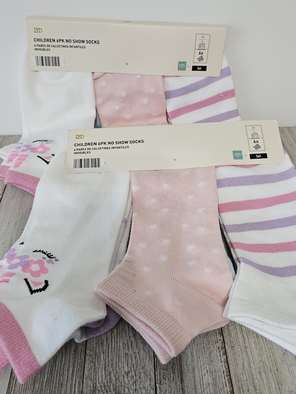 2 - 6 Packs No Show Socks Size L 6X Boys 12-14 Girls 10-12 Pink Unicorns Stars